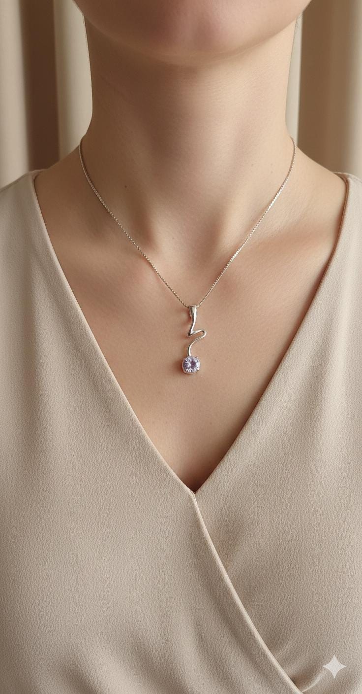 Amethyst Anhänger 925 Silber (ohne Kette) - 0,59 Karat Violetter Edelstein - Handgefertigtes Schmuckstück - Geburtsstein Februar