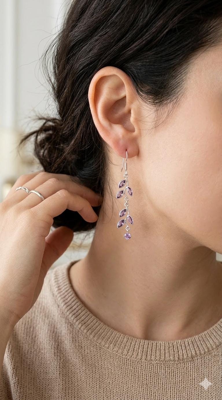Edle florale 3,6 Carat Amethyst Ohrhanger 928 Silber romantische Ohrhanger